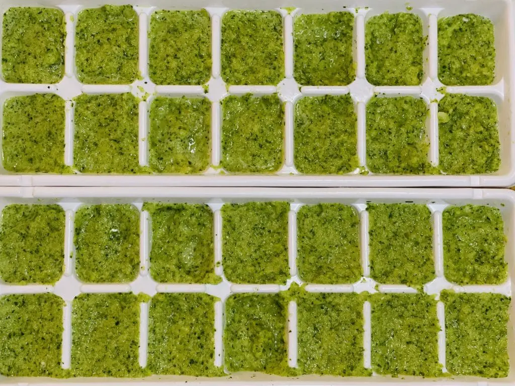 Traditional Puerto Rican sofrito in ice cube trays, substitute the olive oil with Domestic Gourmet Organic Annatto Oil - Aceite de Achiote for richer color and flavor