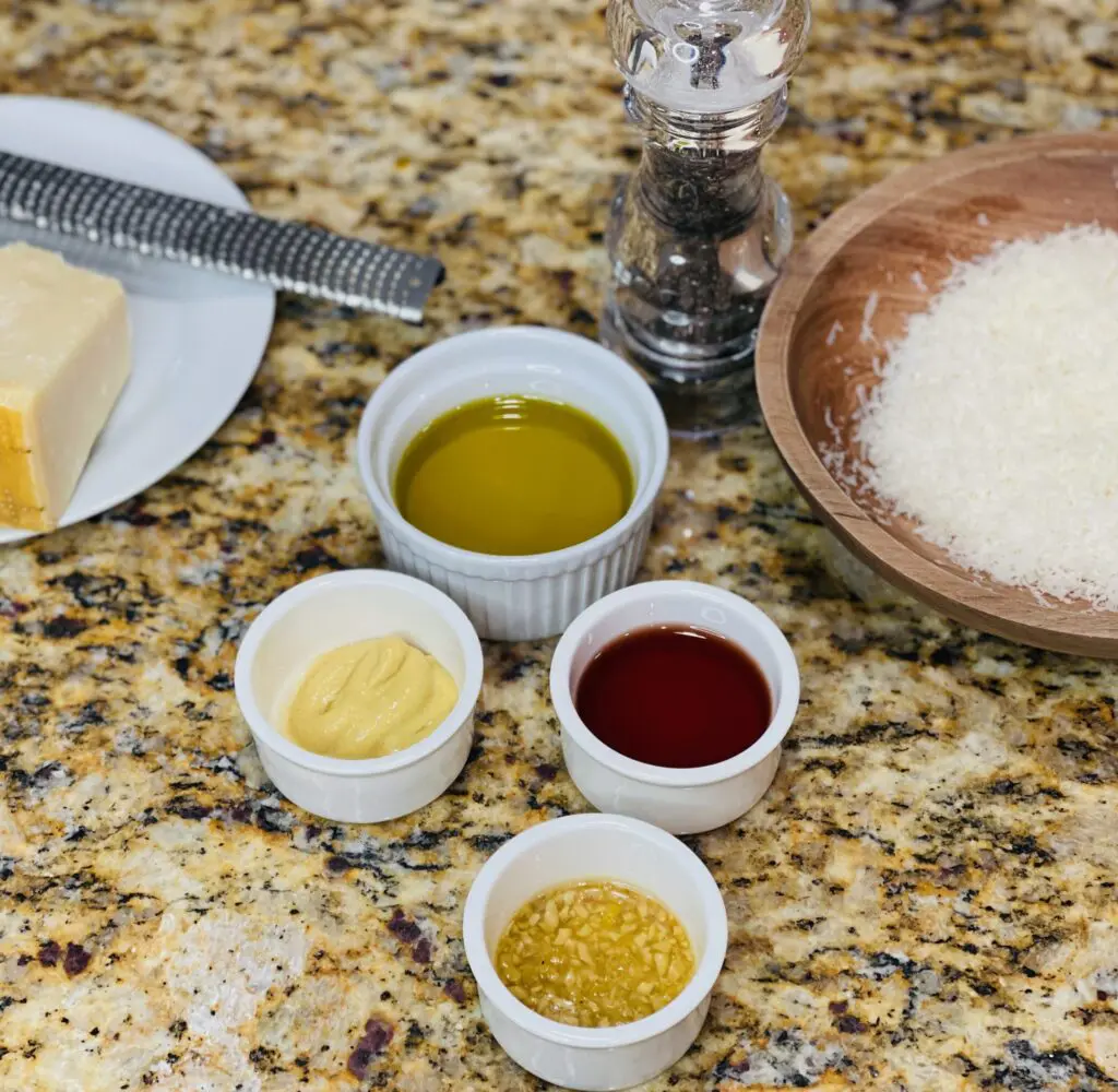 Mis en Place for Dijon Vinaigrette ala Lourdes, substitute the olive oil with Domestic Gourmet Organic Annatto Oil - Aceite de Achiote for richer color and flavor