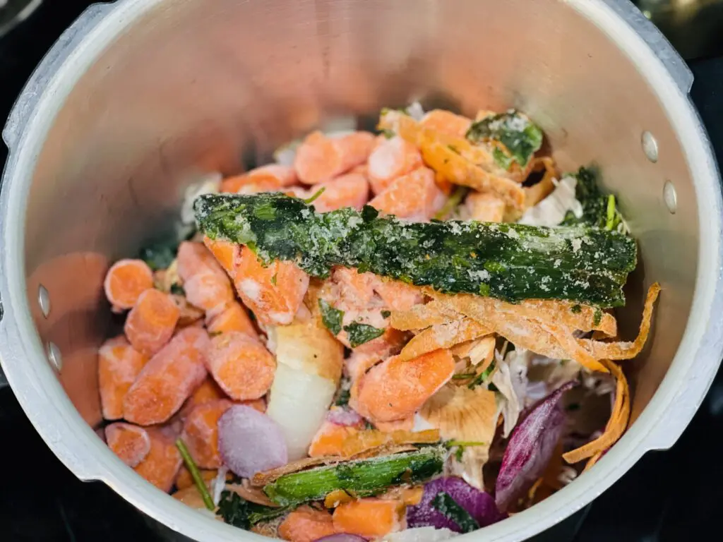 frozen vegetable scraps in a pressure cooker - Domestic Gourmet