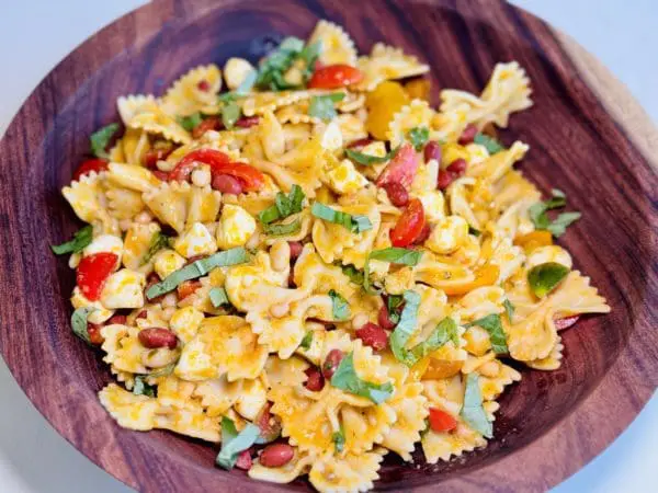 Caprese Pasta Salad with Sofrito Vinaigrette made with Domestic Gourmet Organic Annatto Oil - Aceite de Achiote