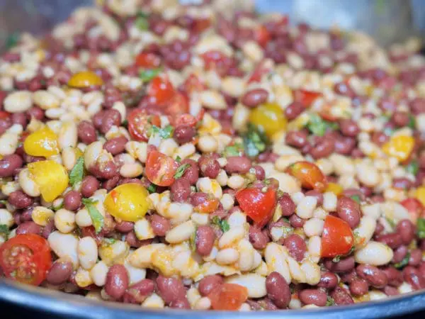 Sofrito Bean Salad made with Domestic Gourmet Organic Annatto Oil - Aceite de Achiote