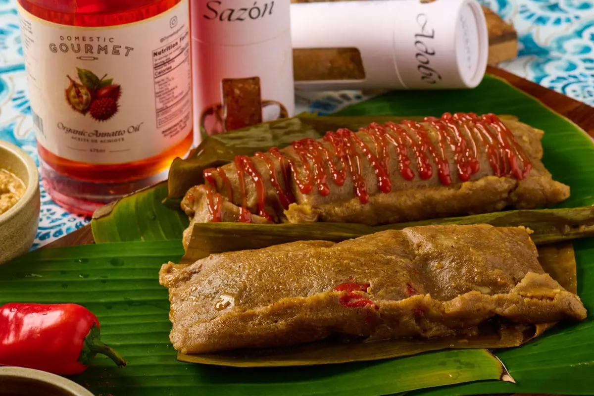 Domestic Gourmet Organic Annatto Oil, Adobo, Sazon and Chef Ciji Castro's Puerto Rican Pasteles. Photo by Ibis Images